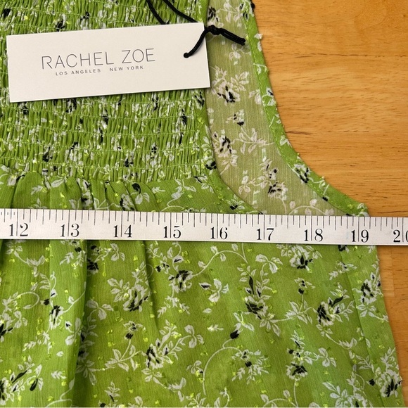 NWT RACHEL ZOE Chartreuse Floral Print Smocked Sleeveless Blouse - Picture 12 of 13
